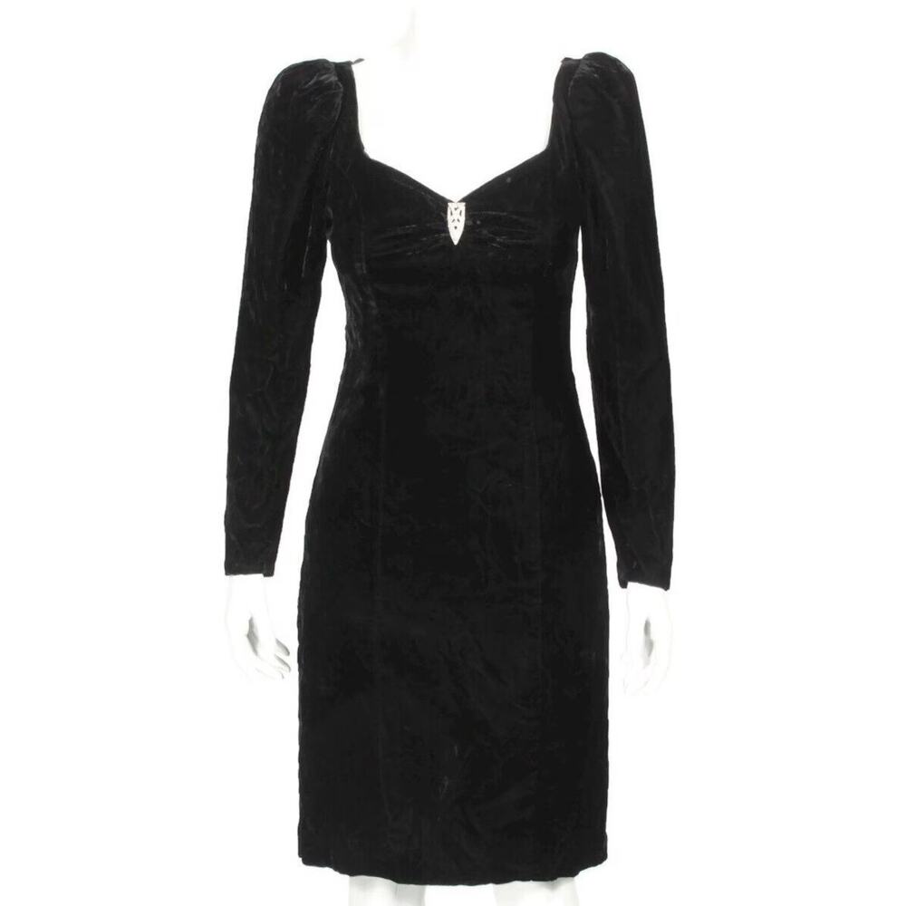 VTG 1980s Sweetheart Y2K Crushed Velvet Mini Dress Small Black Gothic Coquette